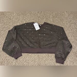 ZARA Brown Cropped Sweatshirt with Silver Studs NWT